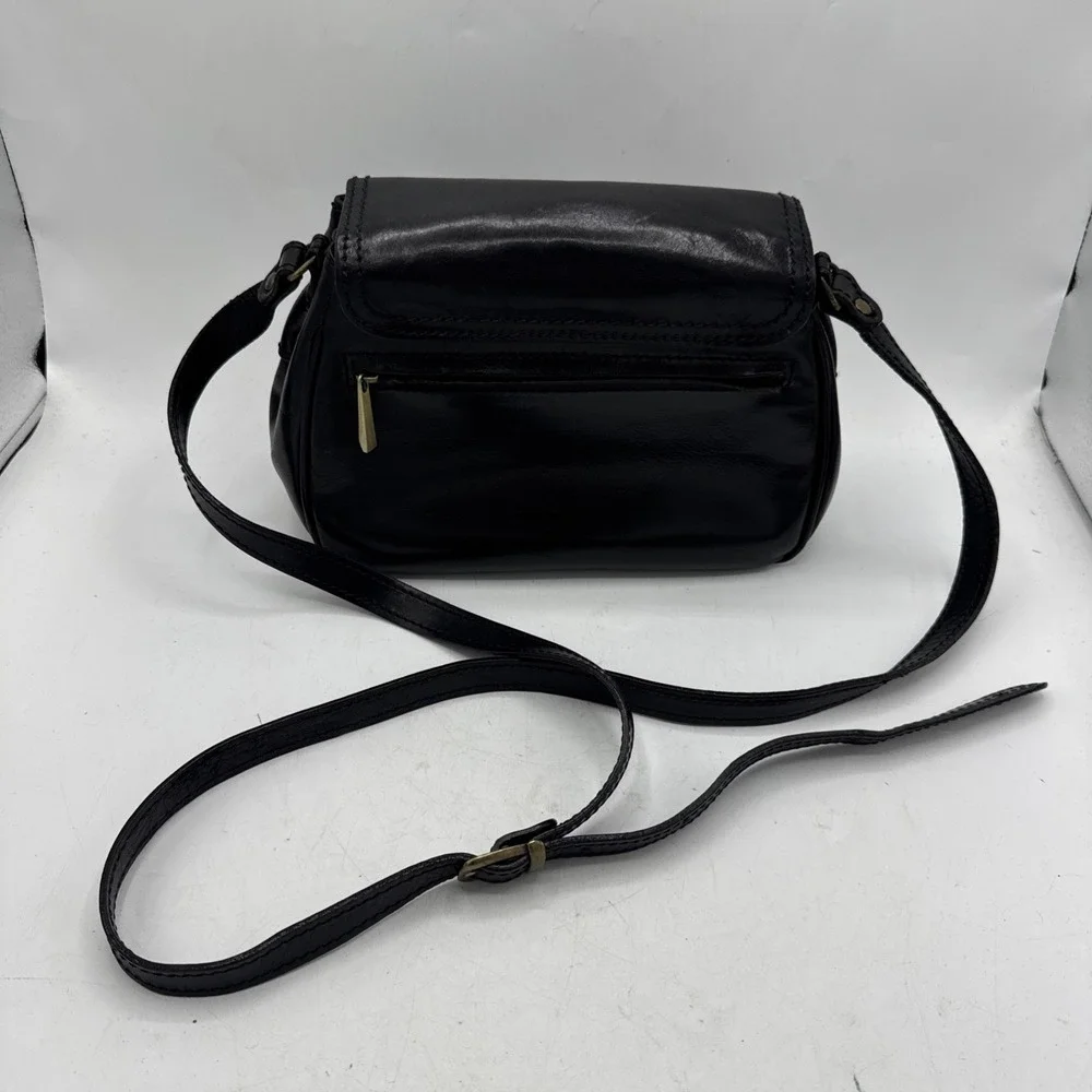 Vintage Gianni Conti Purse Black Leather Saddle Bag Crossbody